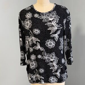 Bonnie Evans Dark Gray and White Floral Women's Top SZPM